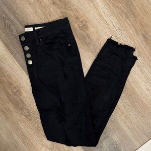 Women's Black Skinny Jeans with Distressed Detail